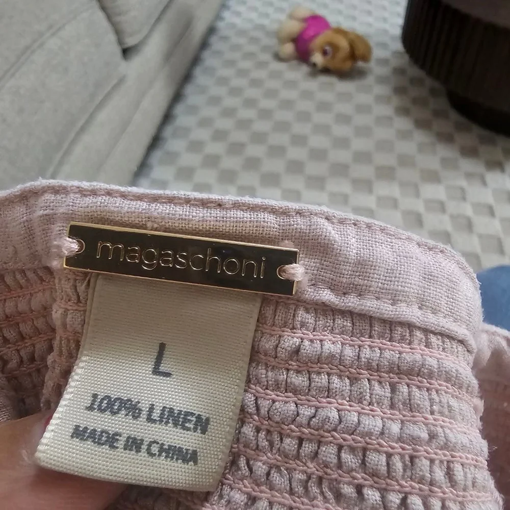 Magaschoni Pink Linen Embroidered Blouse Women's Size Large - Picture 8 of 8